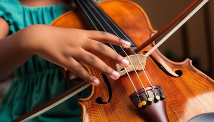 Kid playing on Violin Strings
Child playing an instrument. 