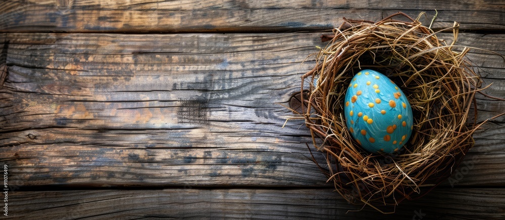 Aufkleber wooden background with an easter egg nestled in a nest providing a festive backdrop for the holiday 