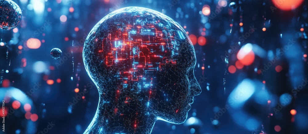 Poster 3d abstract illustration of artificial intelligence technology development