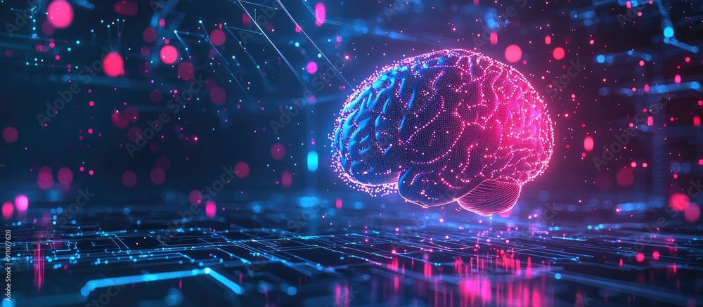 Poster 3d illustration of digital brain hologram with ai and deep learning concepts in business technology 
