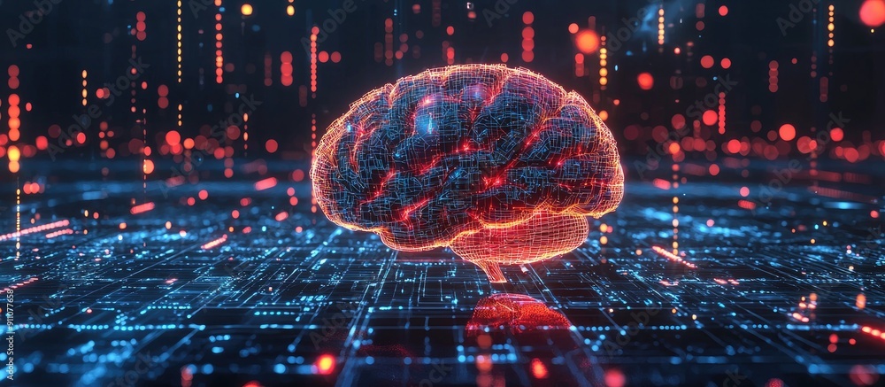 Poster 3d illustration of digital brain hologram with ai and deep learning concepts in business technology 