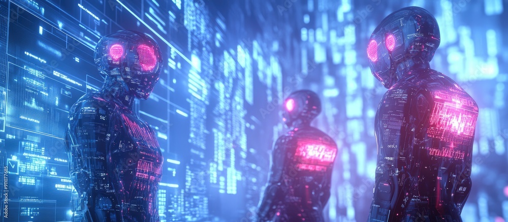 Poster 3d illustration of future financial technology driven by ai robots utilizing machine learning and ar