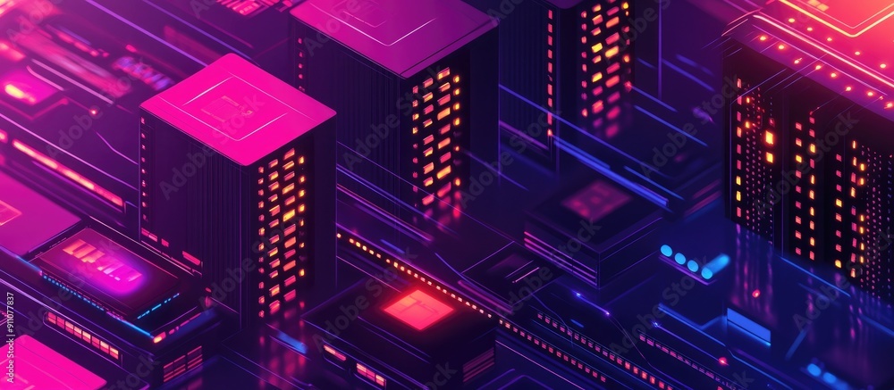 Poster 3d isometric infographic of server technology by computer programmer
