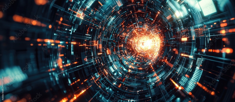 Aufkleber 3d manual rendering of abstract technology with fractal patterns background