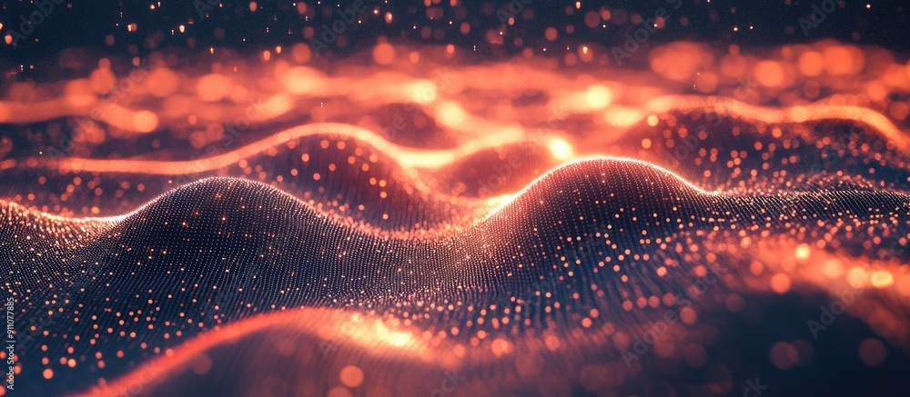 Poster 3d particle wave with light effects abstract technology background