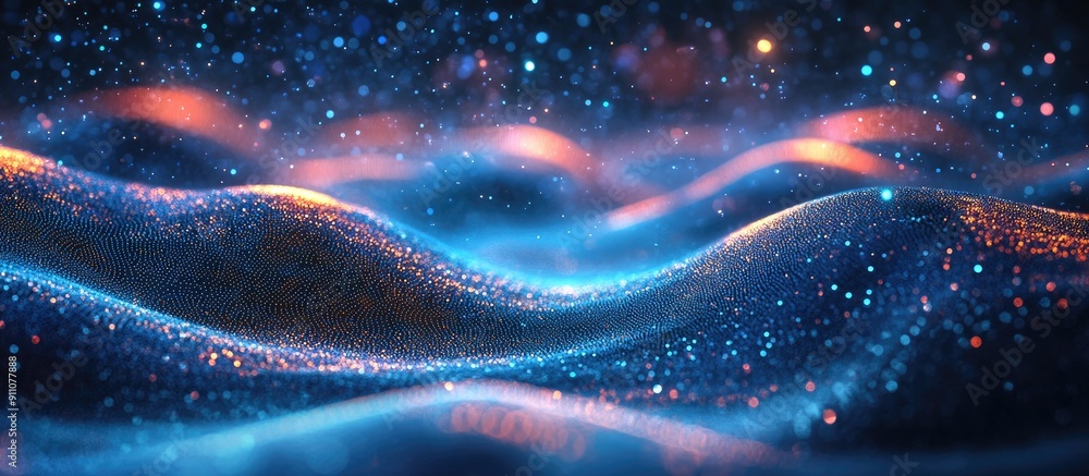 Poster 3d particle wave with light effects abstract technology background