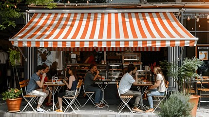Sweet Desserts and Butter Pastries: Minimalist Bakery Storefront with Striped Visor