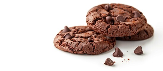 Obraz premium Isolated on a white background delicious chocolate cookies with copy space image
