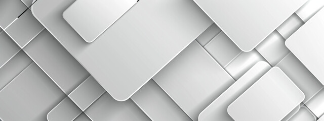 White tech background, with a geometric 3D structure. Clean, minimal design with simple futuristic forms. Random shifted white cube boxes block background wallpaper