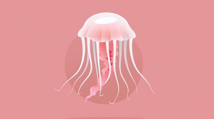 Jellyfish floating in a minimalist, clean design, basic shapes and plain 2D vector illustration, uncomplicated and simple