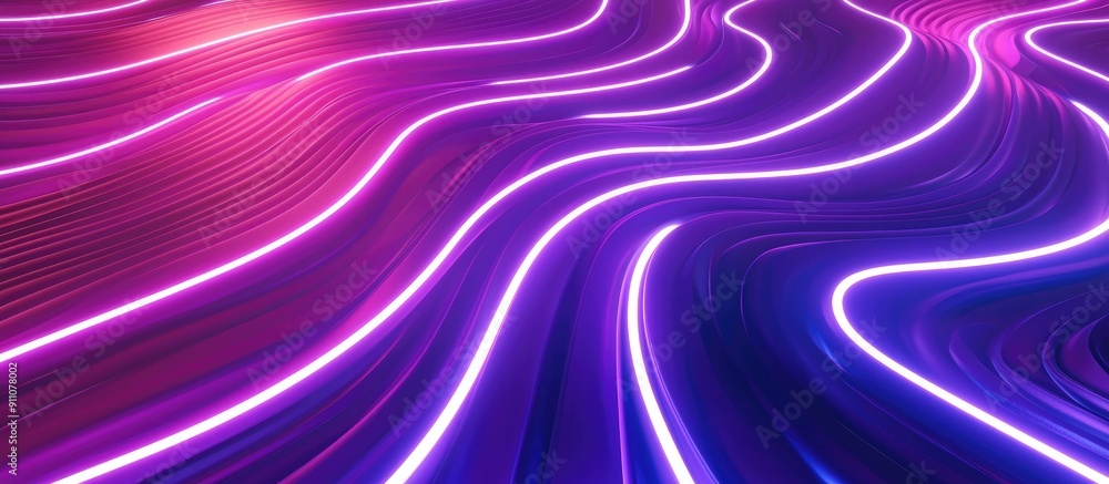 Poster 3d render of abstract neon glow with curly lines contemporary wallpaper design