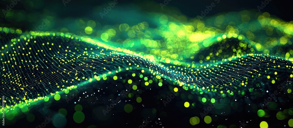Poster 3d render of an abstract wallpaper featuring vibrant green neon lines on a dark background dynamic e
