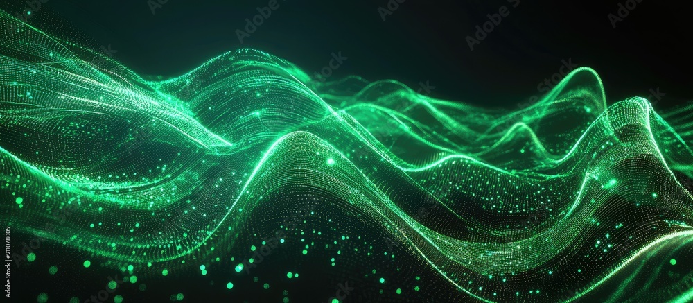 Poster 3d render of an abstract wallpaper featuring vibrant green neon lines on a dark background dynamic e