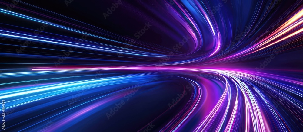 Aufkleber 3d render of dynamic blue and purple light trails through a dark background abstract fast paced high