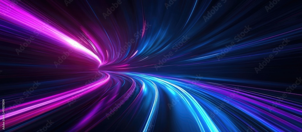Aufkleber 3d render of dynamic blue and purple light trails through a dark background abstract fast paced high