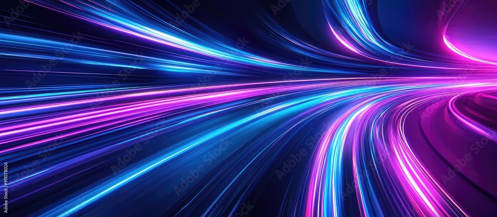 Aufkleber 3d render of dynamic blue and purple light trails through a dark background abstract fast paced high
