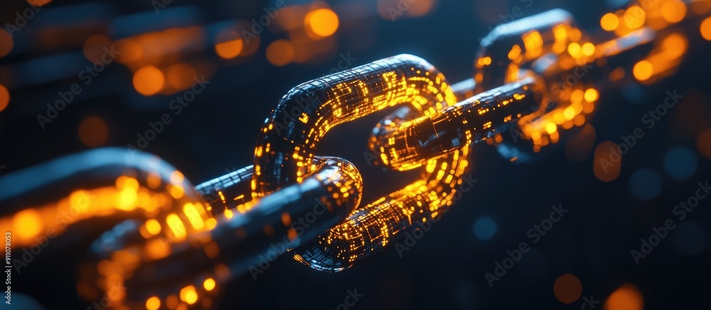 Poster 3d render of illuminated geometric blockchain structures against dark background
