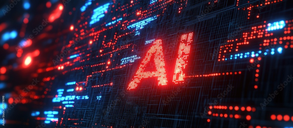 Fototapete 3D Rendered AI Technology Text with Glitch Effects and Screen Interference