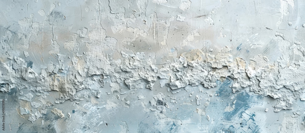 Aufkleber close up of a textured stucco wall with white and blue hues creating a weathered and aged aesthetic 