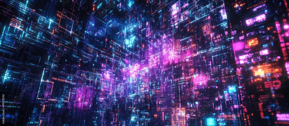 Poster 3d rendered metaverse text featuring screen effects and technological glitches with various interfer