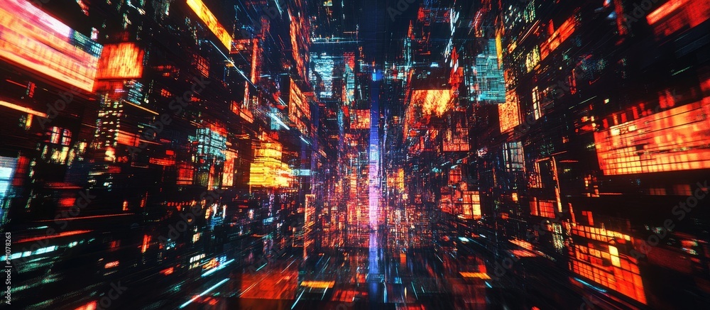 Poster 3d rendered metaverse text featuring screen effects and technological glitches with various interfer