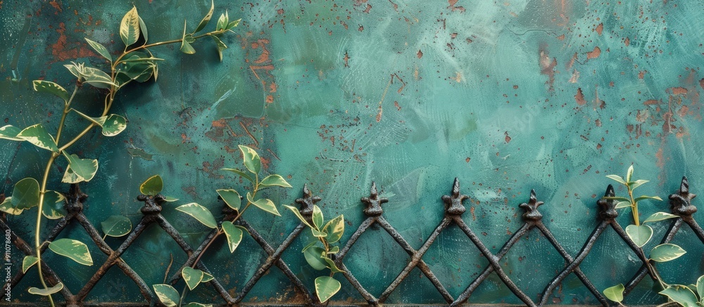 Aufkleber old iron lattice on a green backdrop with copy space image