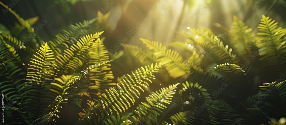 Poster sunlight illuminating fern leaves creating a stunning copy space image