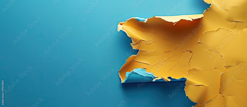 Poster a torn yellow paper with a blue background features a back to school message as a symbolic image wit