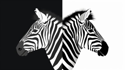 Clean 2D vector illustration of a zebra, minimalist black and white stripes, straightforward design, plain and uncomplicated