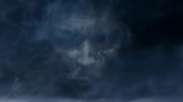 ghost faces and smoke. spooky and big full moon
