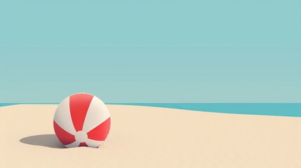 Simplistic beach ball resting on sand, 2D vector, clean and plain aesthetic, minimal colors and lines, no extra details, emphasis on minimalism