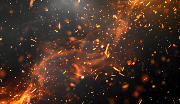 a realistic photoshop element of glowing fire particles and small sparks falling on transparent background