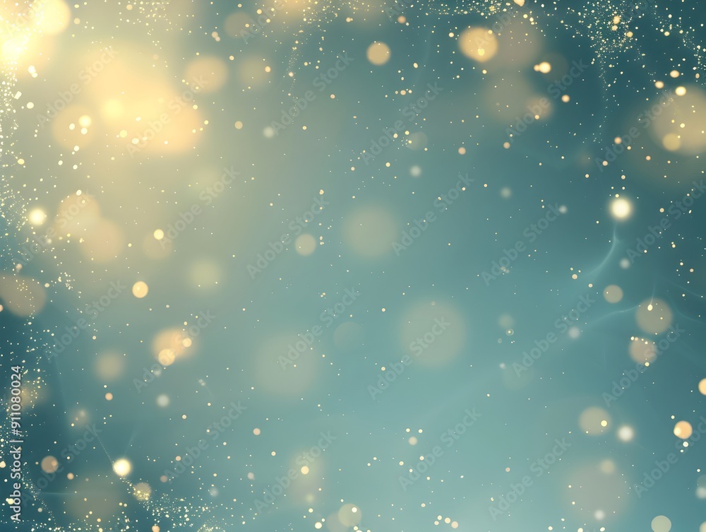 Poster abstract background with a light blue and gold color gradient, with small glowing lights on the edge