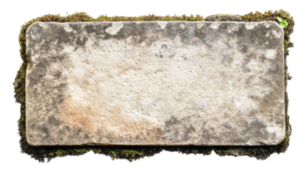 old stone sign plate marble stone frame isolated on white transparent background, cut out