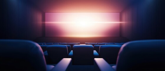Empty home theater with brown leather seats and projector screen.
