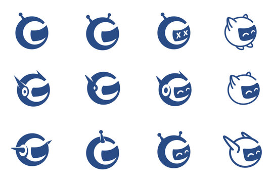 Spherical robot head logo icon. Round robot logo