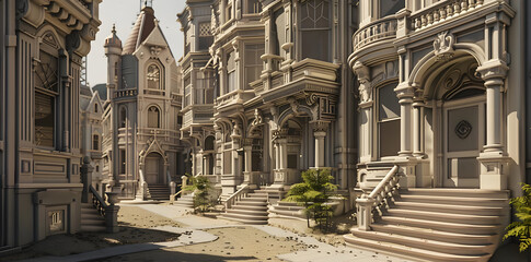 Victorian Row Houses 3D Render