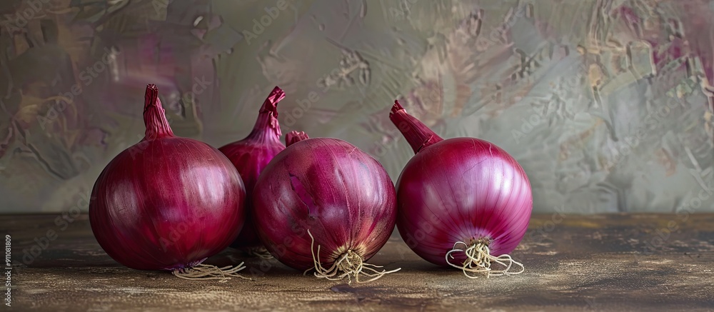 Poster red onions set against a background with good contrast optimal for a copy space image
