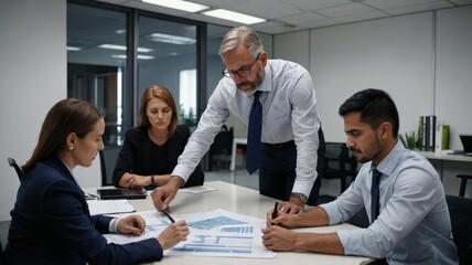Group of people working out business plan in an office