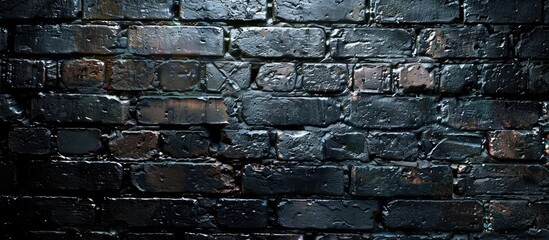 Darkly textured old brick wall background providing the perfect copy space image