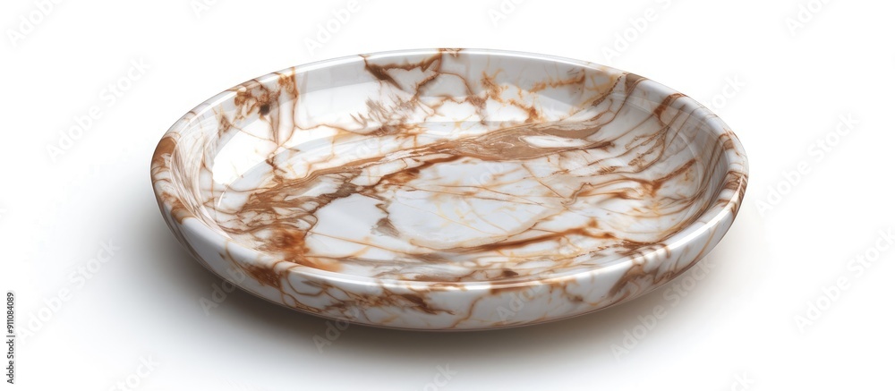 Wall mural Circular marble plate with brown hue on a white backdrop providing an ideal copy space image