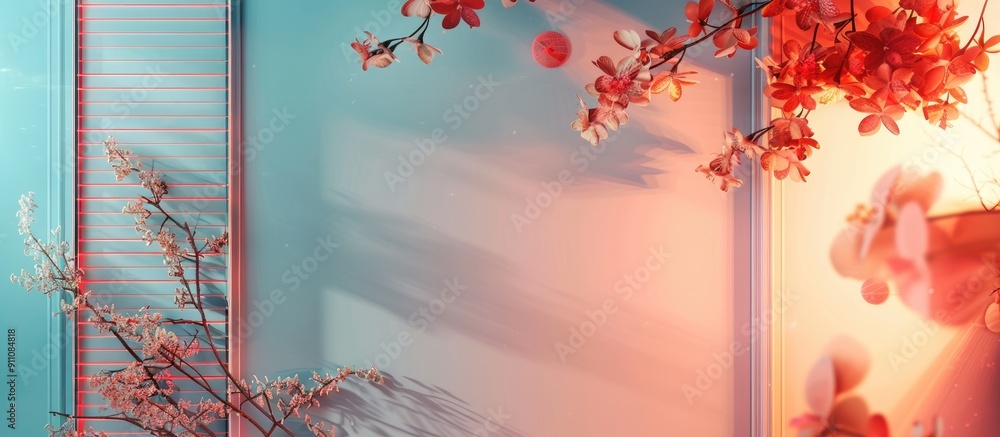 Poster top view showing the concept background of installing an infrared air heater panel with a list of he