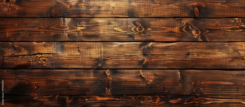 Poster wooden plank with a brown textured surface serving as a background image also used as a table board 