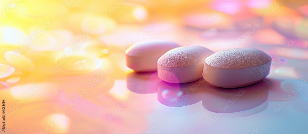 Poster glucosamine and chondroitin tablets on a bright paper background with a soft focus in a close up sho
