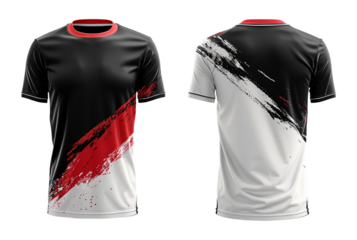 sports jersey uniform template with black white and red pattern, ai generated