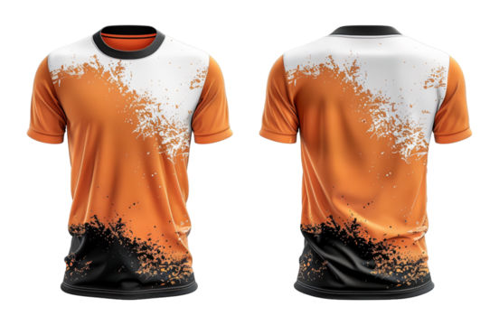 sports jersey uniform template with abstract pattern white orange and black, ai generated