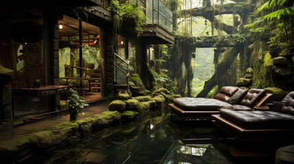 Fototapeta premium Luxurious Jungle Retreat with Indoor Pool.