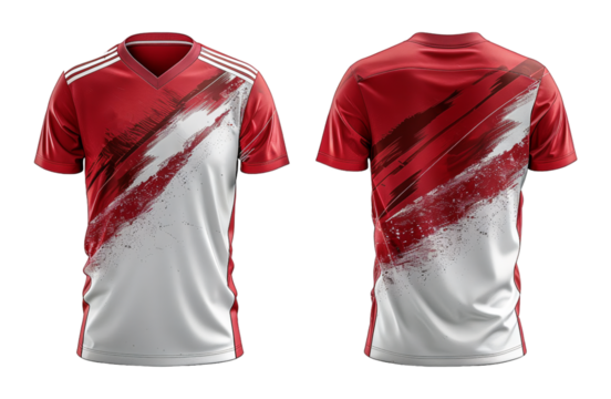 sports jersey uniform template with white and red pattern, ai generated