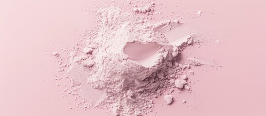 Fototapeta premium Universal tone loose powder swatch for face makeup with a light delicate structure on a pastel background perfect for a copy space image mockup layout