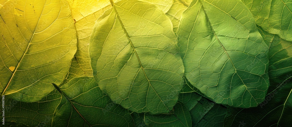 Poster gradient leaf veins in abstract greenish yellow motif with copy space image